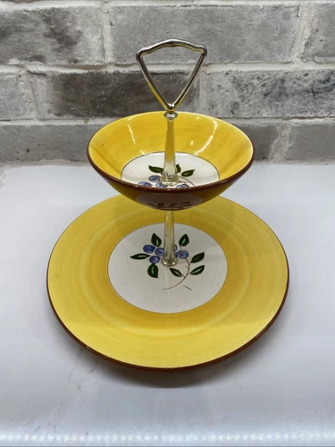 Vintage Stangl Pottery Chip And Dip  Dish Tidbit Tray Handle Blueberry