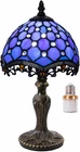 Small Tiffany Style Table Lamp,8 inch Blue Stained Glass 3-Color-Temperature ...
