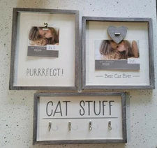 Wooden Wall Shelf Picture Photo Frame Decor BEST CAT Key Leash Holder 4 Hooks