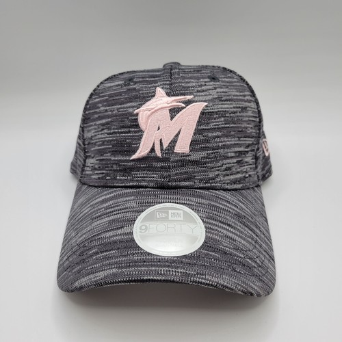 Miami Marlins Hat Womens New Era 9FORTY Strapback Adjustable Cap Gray Pink