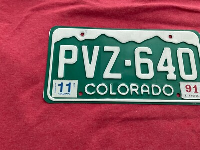 License Plate Vintage Colorado 1991 PVZ 640 Snow Covered Mountains