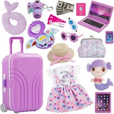 21 PCS American 18  Girl Doll Suitcase Travel Luggage Play Set,Doll Accessories