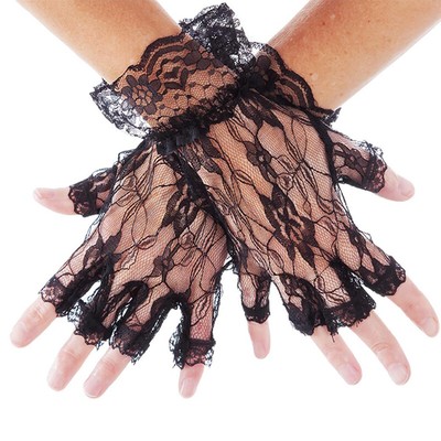 Schwarze Fingerlose Spitzenhandschuhe – Retro 80er Style, Einheitsgröße Aus Polyester
