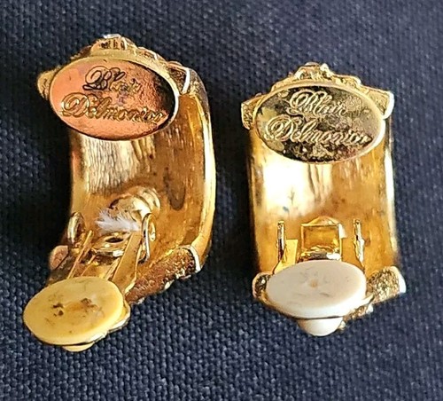 Orecchini Vintage BLAIR DELMONICO Oro Strass Clip On - Foto 6 di 8