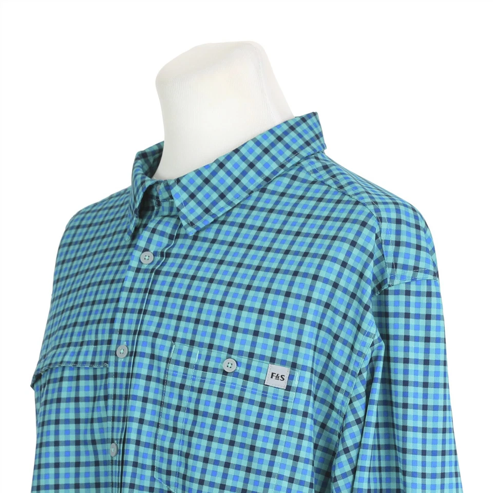Field & Stream Green Blue Check Vented Roll Tab Fishing Shirt Mens 2XL - Image 4 of 4