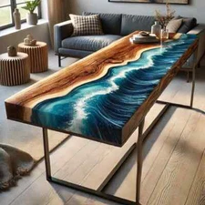 Ocean Wave Epoxy River Table – Live Edge Wood & Resin Art Furniture Office Table