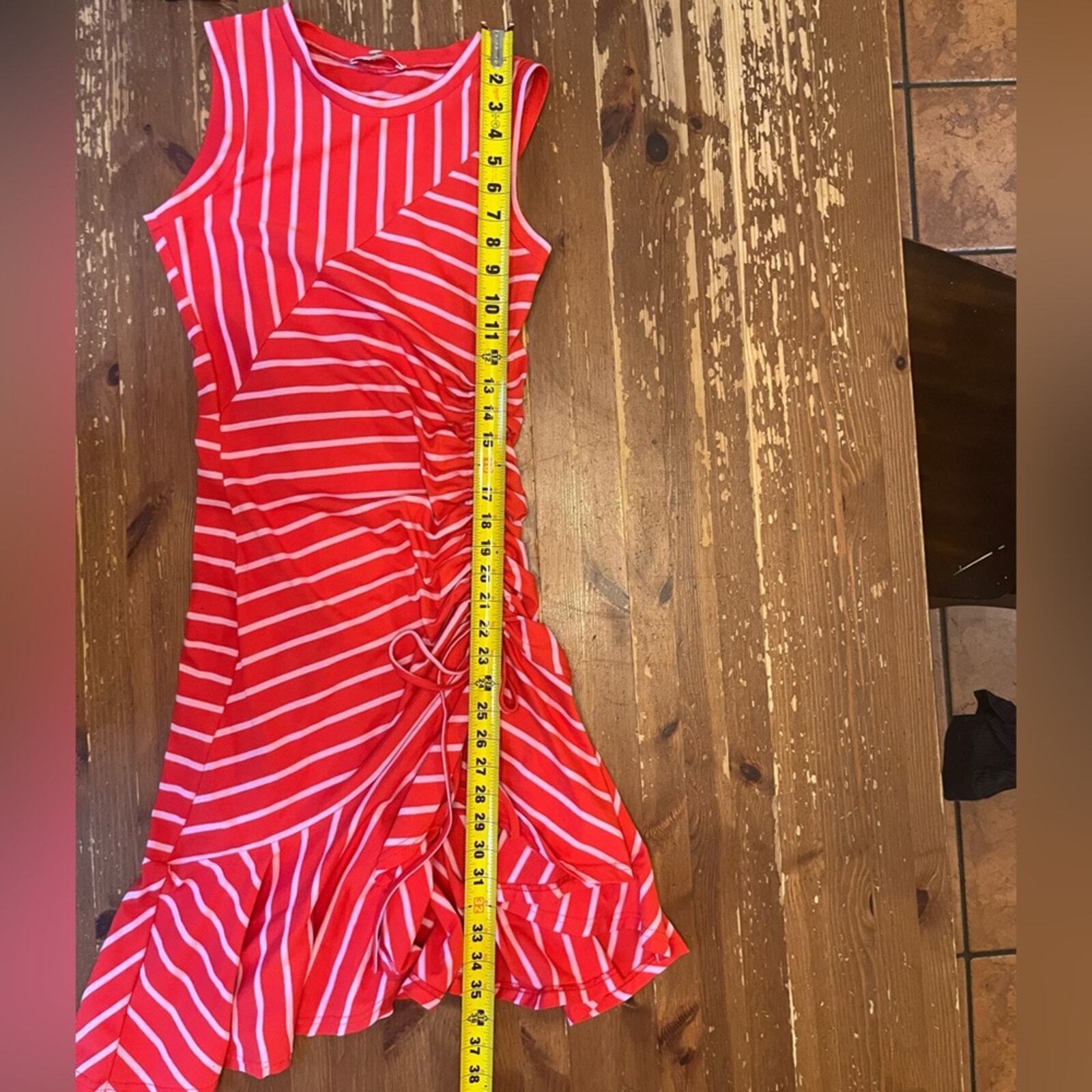 Parker pink&red striped ruched dress in small - image 6