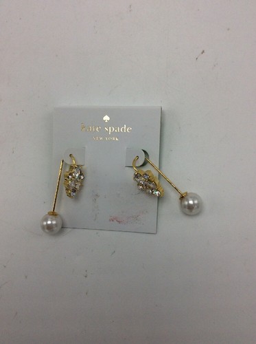 $58 Kate Spade 14k gold plated crystal & imitation pearl hanger earrings SS10 - Picture 5 of 7