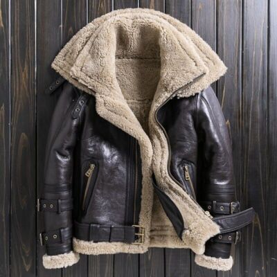 Women RAF B3 Pilot Flight Aviator Dark Brown Sheepskin Leather Shearling Jacket