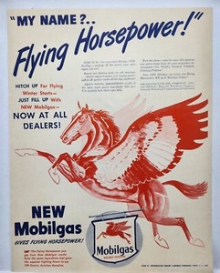 1945 Mobil Gas Socony Vacuum Flying Horse Original Print Ad Life Magazine 40s