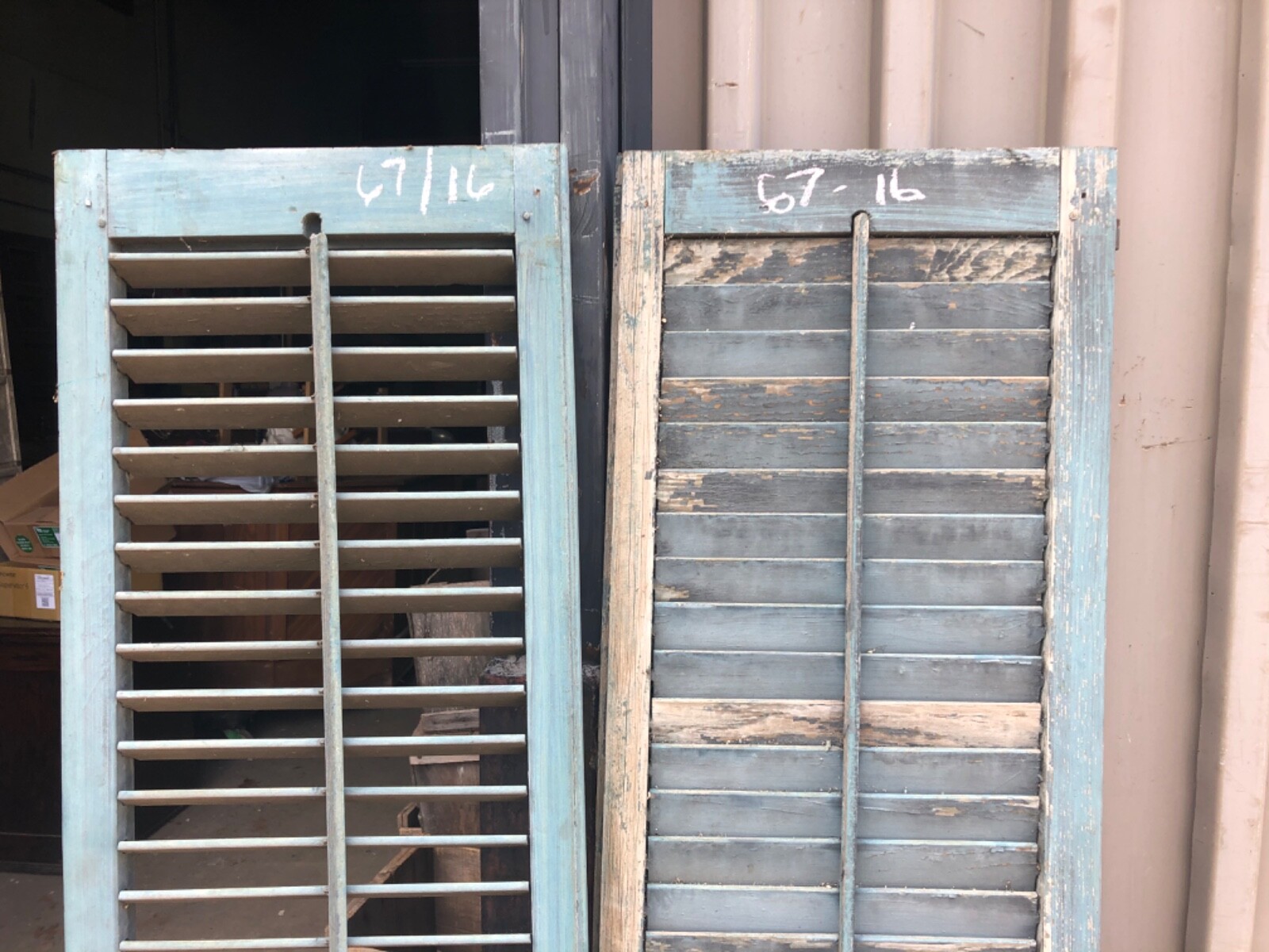 GREAT pair vintage victorian louver house shutters blue green 67” x 16” x 1 1/8” eBay