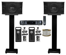  2 Rockville KPS10 10" 1200w Karaoke/Pro Speakers Bluetooth Amp Stands 2 Mics