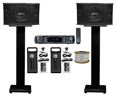 (2) Rockville KPS10 10'' 1200w Karaoke/Pro Speakers+Bluetooth Amp+Stands+(2) Mics
