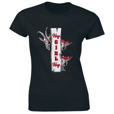Hay Girl Hay Women's T-Shirt Funny Farm Animal Goat with Bows and Sunglasses