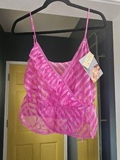 Vintage Lily Of France Cami Tank Lingerie Pink Sheer Camisole Stripe New W Tags