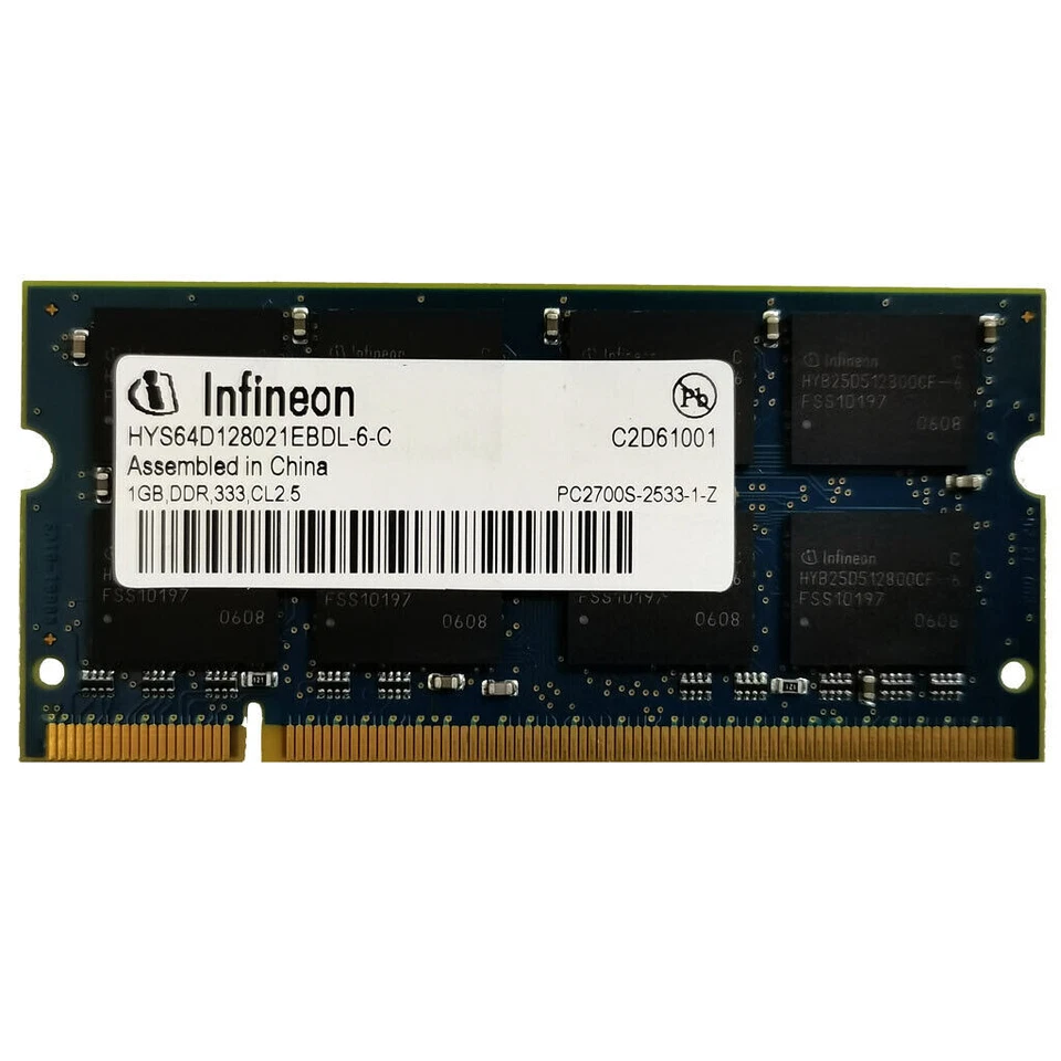 Infineon 1GB SO-DIMM PC-2700 333 MHz DDR SDRAM Memory HYS64D128021EBDL-6-C - Image 4 of 4