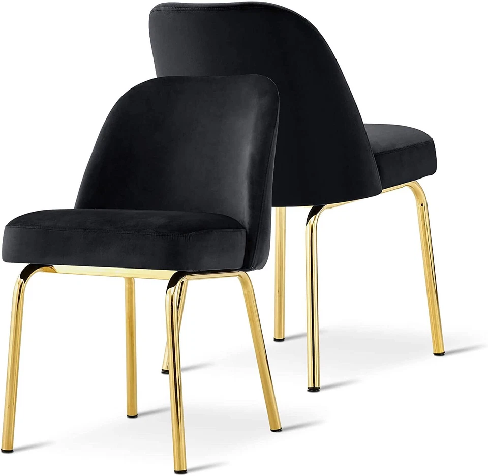 Silla de comedor Ivinta con patas de metal dorado, juegos de 2 sillas de cena de terciopelo sin brazos Foto 2 de 4