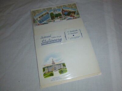 NOS Vtg Curt Teich Colortone Pictorial Michigan Stationery Set 10 Sheets & Env.