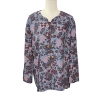 Leslie Fay Dress Jacket Double Breasted Buttons Purple Blue Floral Print Size 18