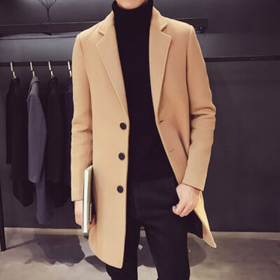 Men Long Cotton Coat Wool Blend Business Men's Clothing Men Long Cotton Coat Wool Blend Business Men's Clothing