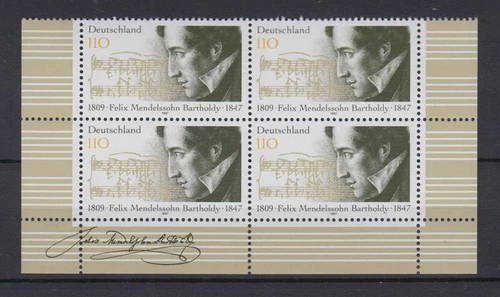 Federal Republic 1953 corner edge bottom block of 4 Felix Mendelssohn Bartholdy 110 Pf mint