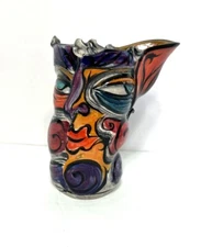 Kerri Buxton Brad Taylor Abstract Studio Pottery Face Pitcher Signed Dated 6" H