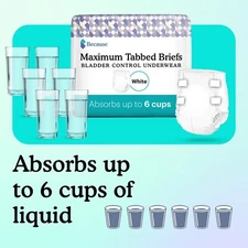 NEW Men Women Incontinence 6-Cups Bladder Control Tabbed Briefs sz MEDIUM 96pc)