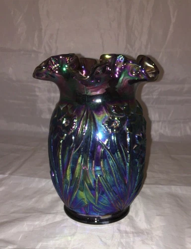 Fenton Plum Carnival Glass Daffodil Vase 8" Tall