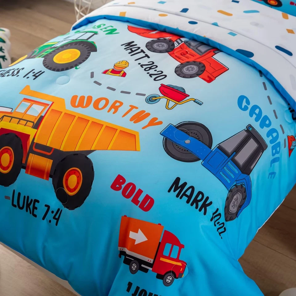 Juego de cama de 4 piezas para niños pequeños, construcción de automóviles edredón de cama para niños pequeños... Foto 3 de 4