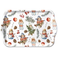 Weihnachten Tablett 13 x 21 cm Playing outside white  Engel Schlitten Kinder Wei