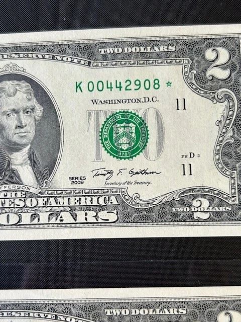 (3) Two Dollar Star Note Double 0s Fancy Serial Number 2009 Series Consecutive - Image 2 of 4