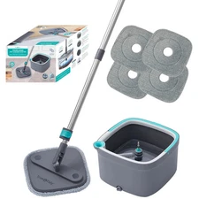 True & Tidy® True Clean Spin Mop and Bucket System with 4 Microfiber Mop Pads,