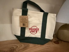 Trader Joes Mini Canvas Tote Bag Green! Very Cute!