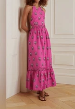 Rhode Salena Halter Maxi Dress in Marigold Flower Hot Pink Size XL. Retail$495