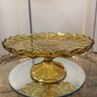 Vtg Anchor Hocking 10" Fairfield Pedestal Cake Plate Stand Amber Glass Retro