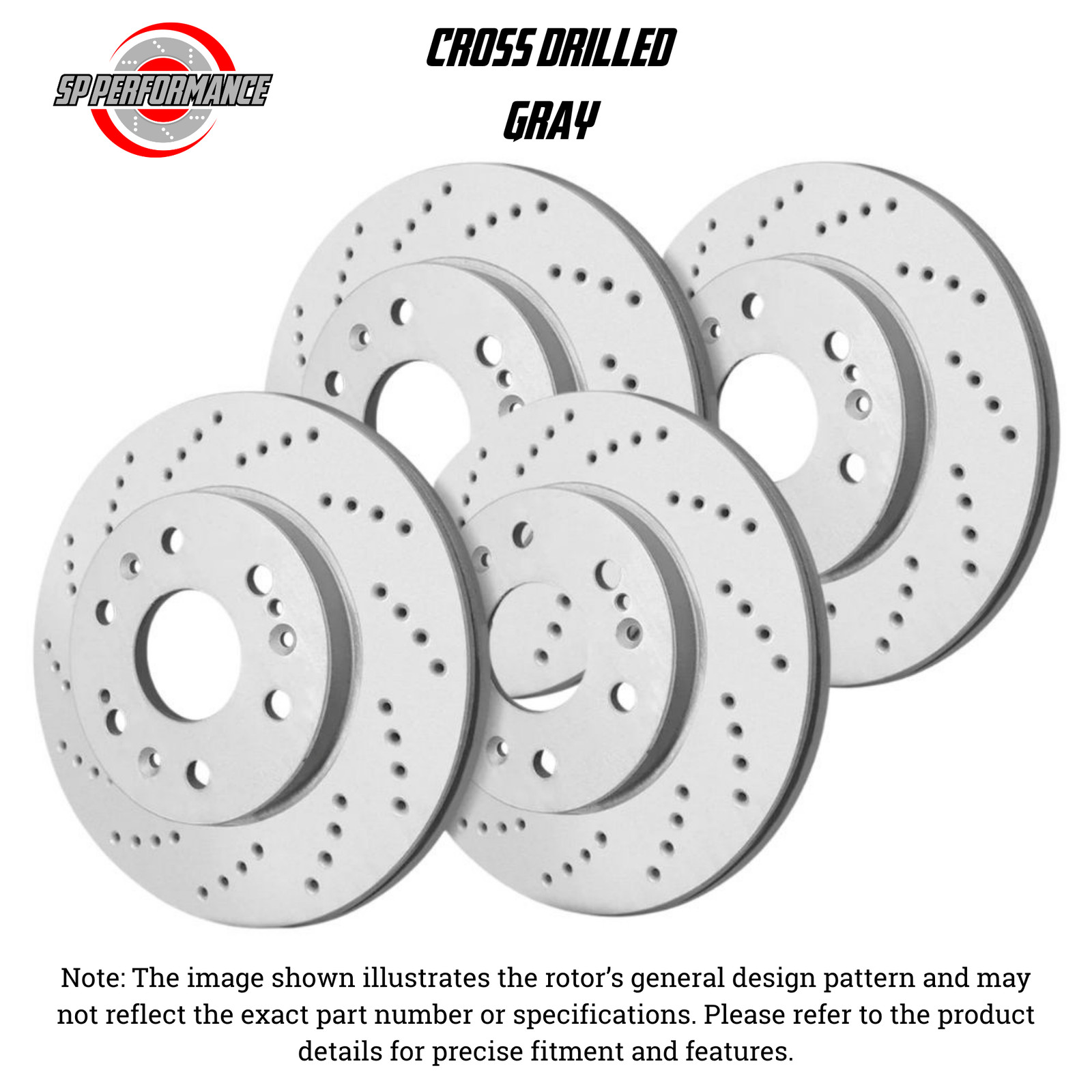 SP Performance KT-FRR-C-G-003138 Cross Drilled Grey Zinc Rotors 97-05 Acura NSX