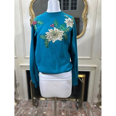 Lee Sweatshirt Large Vintage Poinsettia Christmas Grandma Core Kitsch