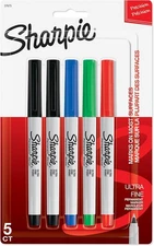 Sharpie 37675PP Permanent Markers, Ultra Fine Point, Assorted Colors 5 Count