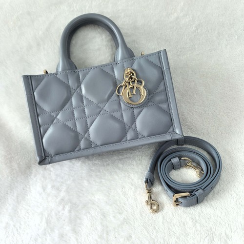 Dior Mini Book Tote Gray Blue Lambskin Leather Crossbody Handbag Duty Paid