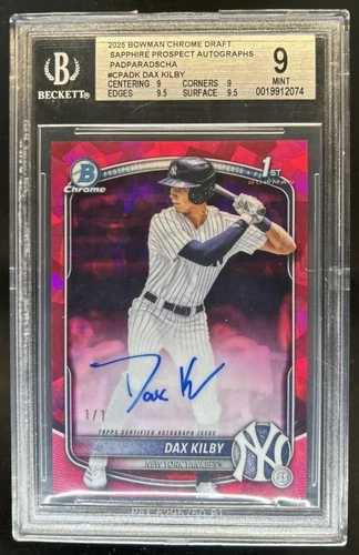 2025 Bowman Sapphire Dax Kilby Chrome Auto Padparadscha Refractor #1/1 BGS 9