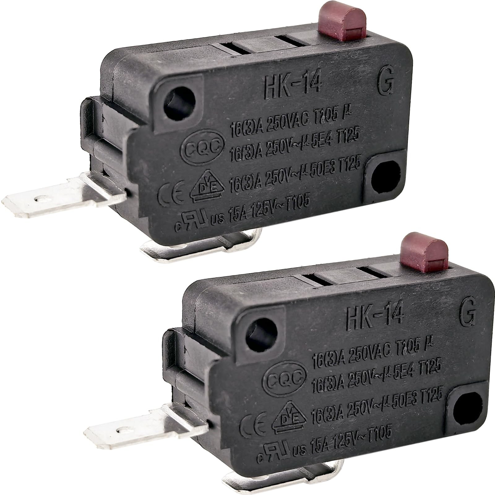 HK-14 Normally Open (NO) Micro Switch (2-Pack), 16A 125/250V AC 2-Pin Air...