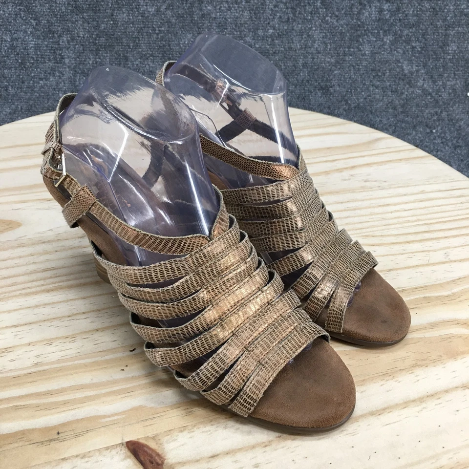 Salto Aerossol Feminino 9.5 Energinic Slingback Tecido Dourado Peep Toe Salto Cone - Imagem 3 de 4