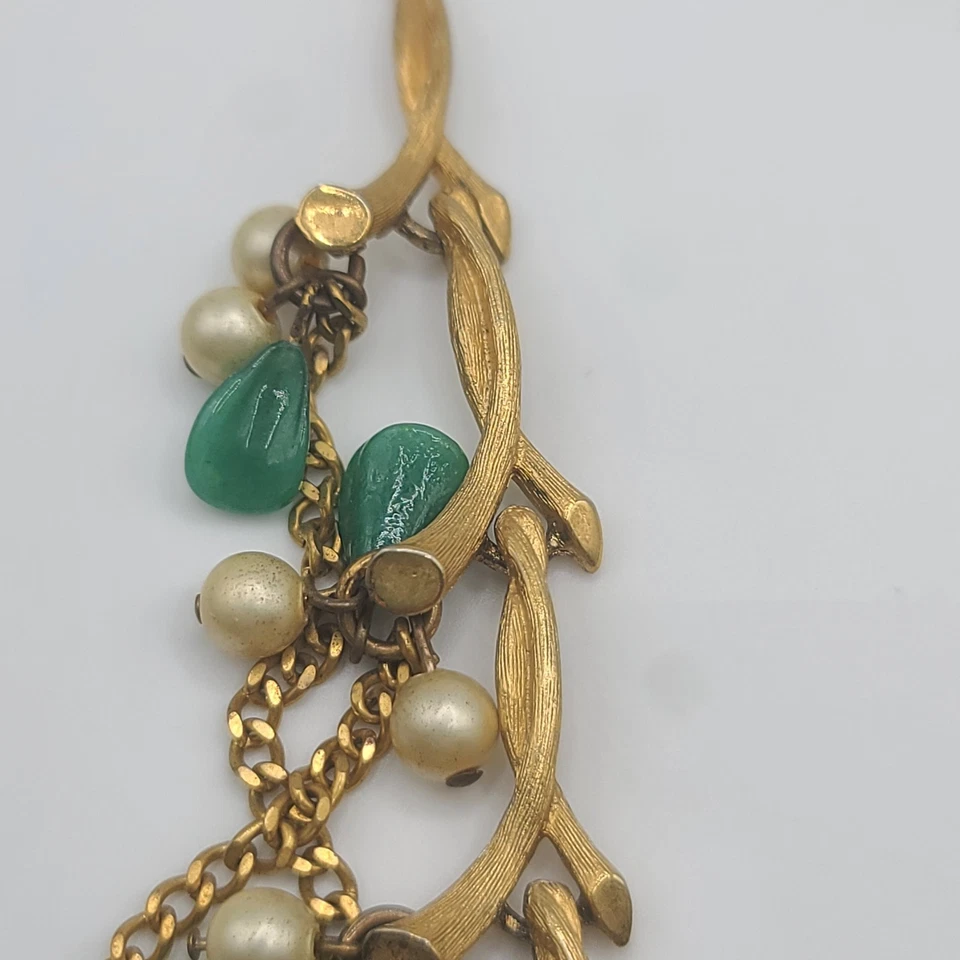 Collar Kramer Vintage Hojas Verdes Tono Dorado Swag Firmado 15" Foto 2 de 4