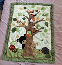 Lambs and Ivy Crib Quilt Comforter Wall Hanging Woodland Fox Owl Hedgehog 43x33"