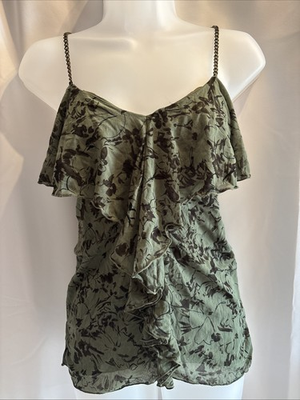 #ad Express Olive Green amp; Black Top W Metal Straps amp; Ruffles Lined Size XS $19.95