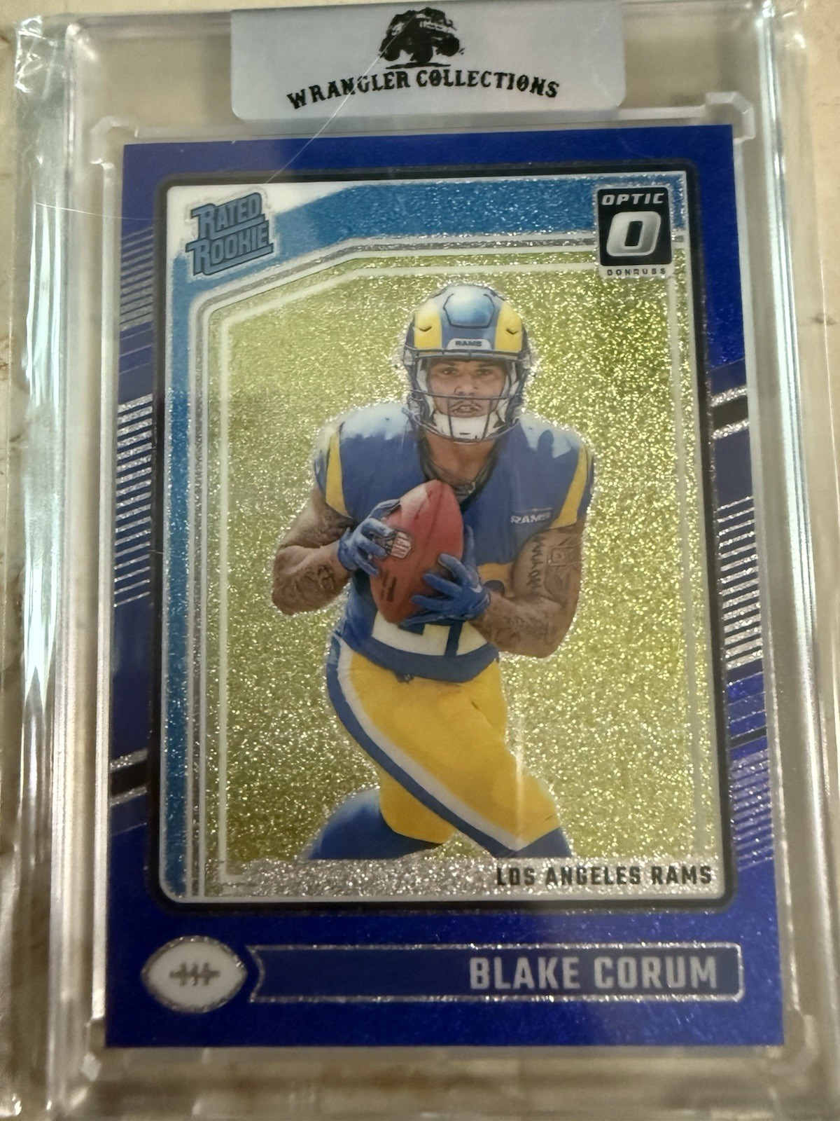 2024 Panini Donruss Optic - Rated Rookie Blake Corum #208 Blue Glitter Prizm SSP