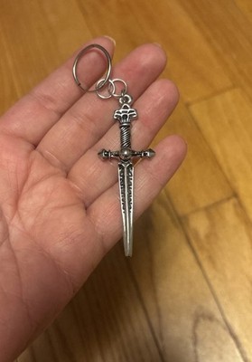 Sword Shaped Metal Keychain Sword Keyring Clip Backpack Dagger Silver Toned
