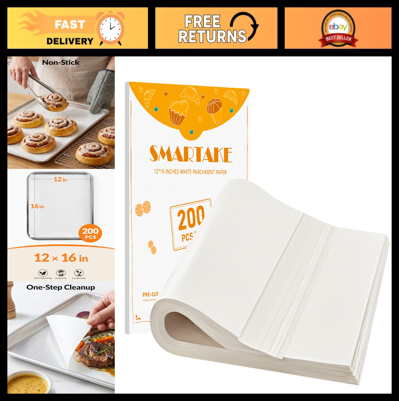 200 Pcs Non-Stick Parchment Paper Sheets 12x16 Inch