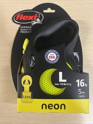 Flexi Retractable Dog Leash 16 Feet Black Yellow Durable Safety Control Large