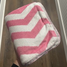 Pink White Chevron Baby Blanket Lovey White Sherpa Satin Piping Trim RARE Circo